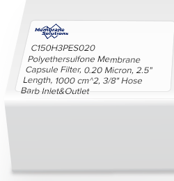 Polyethersulfone Membrane Capsule Filter, 0.20 Micron, 2.5" Length, 1000 cm^2, 3/8" Hose Barb Inlet&Outlet