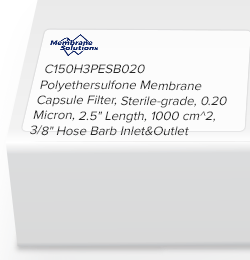 Polyethersulfone Membrane Capsule Filter, Sterile-grade, 0.20 Micron, 2.5" Length, 1000 cm^2, 3/8" Hose Barb Inlet&Outlet