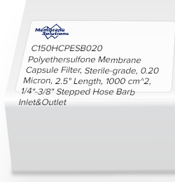 Polyethersulfone Membrane Capsule Filter, Sterile-grade, 0.20 Micron, 2.5" Length, 1000 cm^2, 1/4"-3/8" Stepped Hose Barb Inlet&Outlet