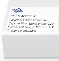 Polyethersulfone Membrane Capsule Filter, Sterile-grade, 0.20 Micron, 2.5" Length, 1000 cm^2, 1" Tri-clamp Inlet&Outlet