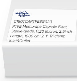 PTFE Membrane Capsule Filter, Sterile-grade, 0.20 Micron, 2.5inch Length, 1000 cm^2, 1" Tri-clamp Inlet&Outlet
