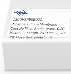 Polyethersulfone Membrane Capsule Filter, Sterile-grade, 0.20 Micron, 5" Length, 2100 cm^2, 3/8" 3/8" Hose Barb Inlet&Outlet