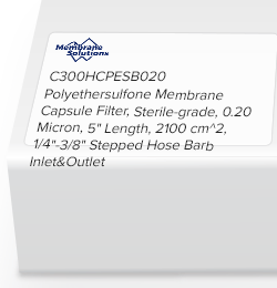 Polyethersulfone Membrane Capsule Filter, Sterile-grade, 0.20 Micron, 5" Length, 2100 cm^2, 1/4"-3/8" Stepped Hose Barb Inlet&Outlet