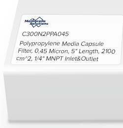 Polypropylene Media Capsule Filter, 0.45 Micron, 5" Length, 2100 cm^2, 1/4" MNPT Inlet&Outlet