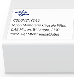 Nylon Membrane Capsule Filter, 0.45 Micron, 5" Length, 2100 cm^2, 1/4" MNPT Inlet&Outlet