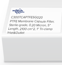 PTFE Membrane Capsule Filter, Sterile-grade, 0.20 Micron, 5" Length, 2100 cm^2, 1" Tri-clamp Inlet&Outlet