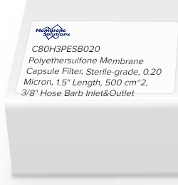 Polyethersulfone Membrane Capsule Filter, Sterile-grade, 0.20 Micron, 1.5" Length, 500 cm^2, 3/8" Hose Barb Inlet&Outlet