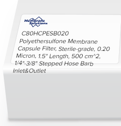 Polyethersulfone Membrane Capsule Filter, Sterile-grade, 0.20 Micron, 1.5" Length, 500 cm^2, 1/4"-3/8" Stepped Hose Barb Inlet&Outlet